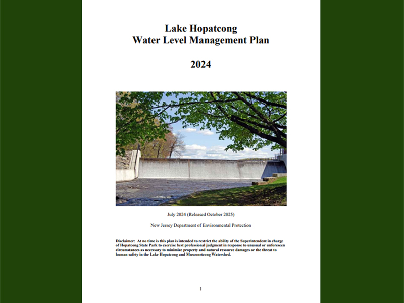The cover of the 2024 Lake Hopatcong Water Level Management Plan