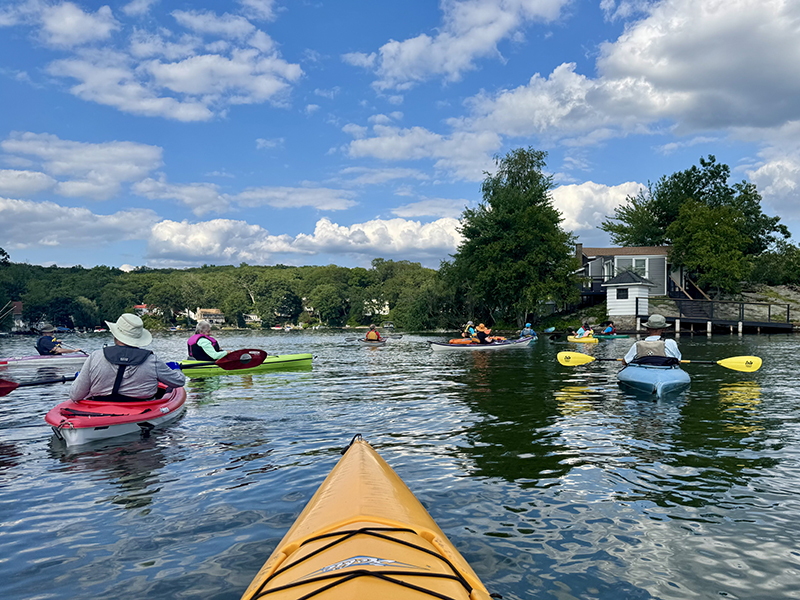 Kayakers paddle on Lake Hopatcong
