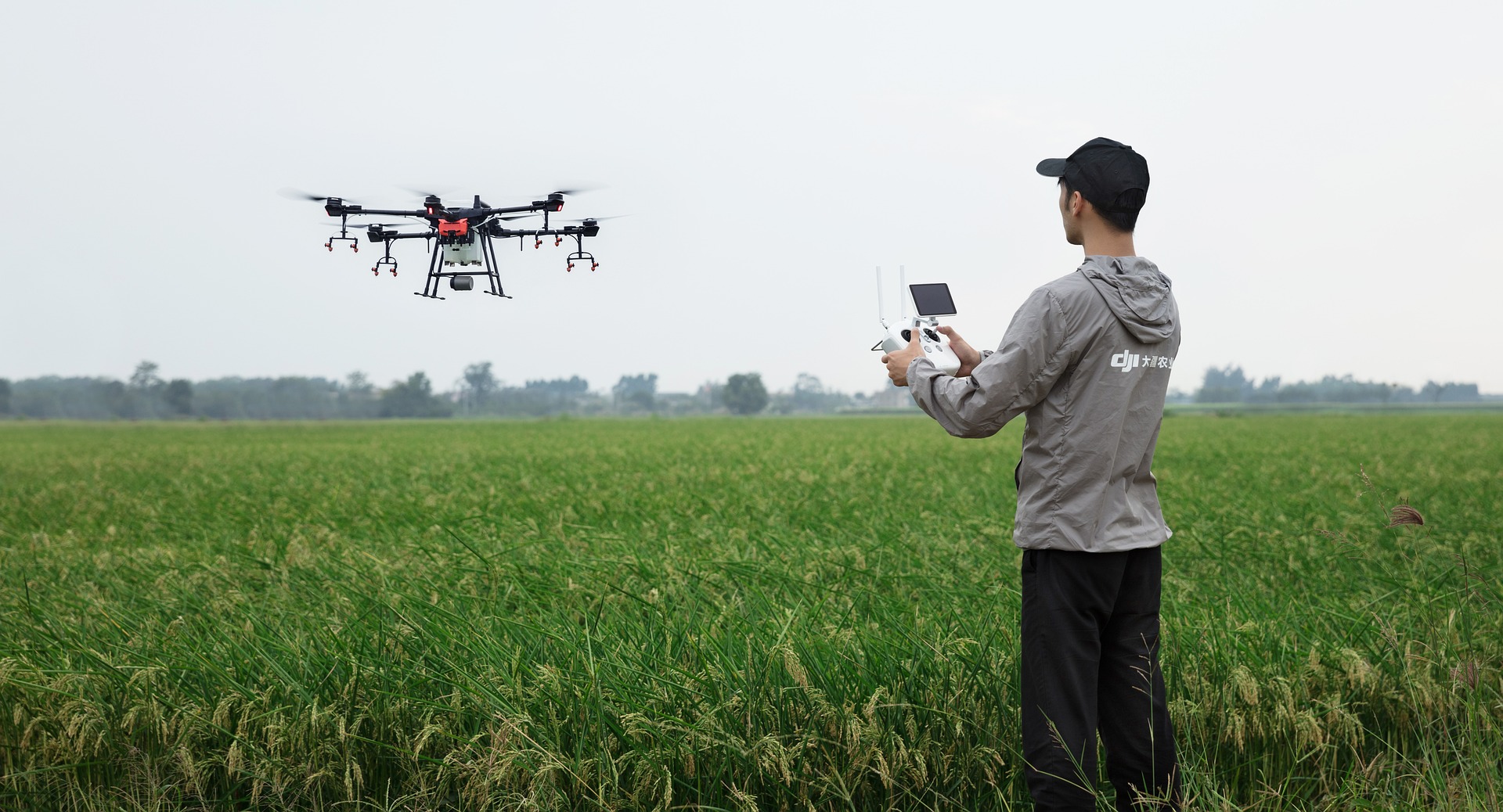 Drone user in field