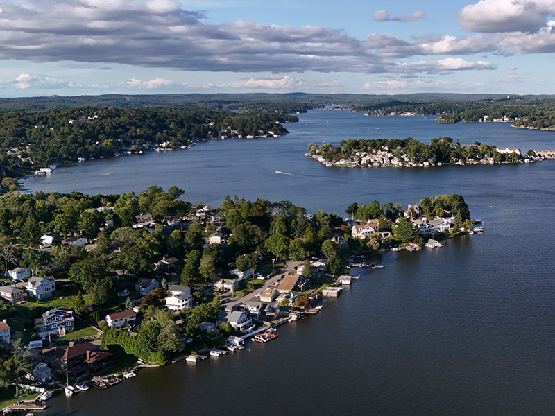 An aerial photo of Lake Hopatcong in New Jersey