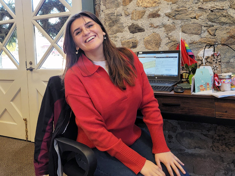 Mia Shaw, an intern who recently completed her internship at the Lake Hopatcong Foundation, laughs for the camera.  We will miss her.