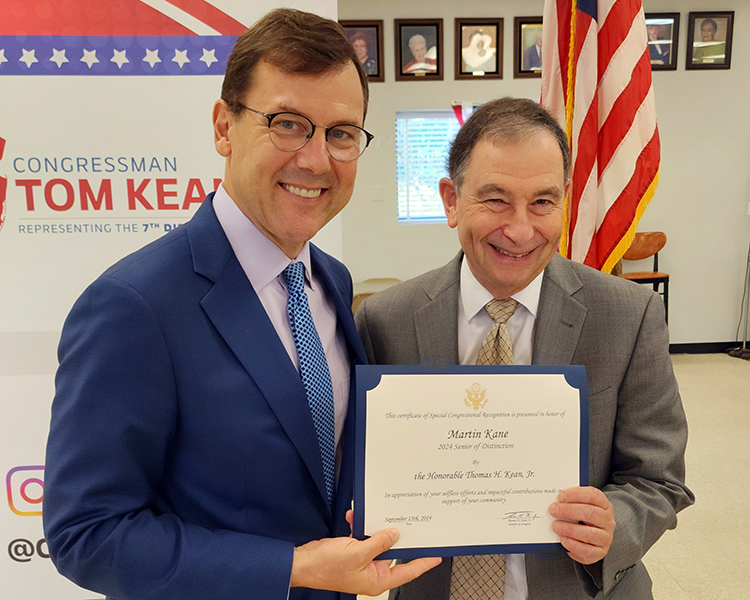Congressman Tom Kean with 2024 Senior of Distinction award winner Marty Kane