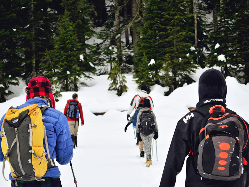 People on a snow covered winter hike.